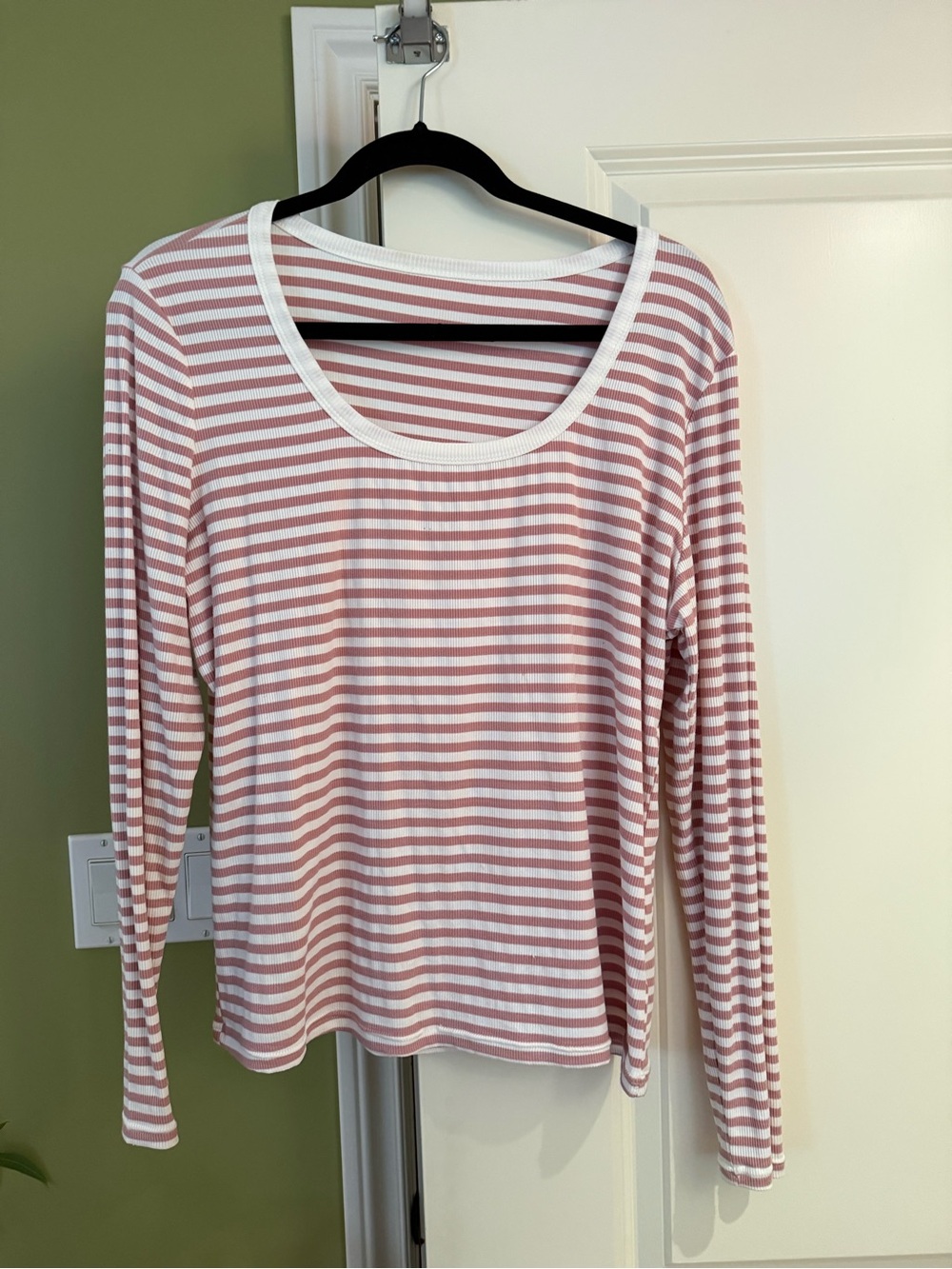 Pink & White Striped Ribbed Long Sleeve Top XL